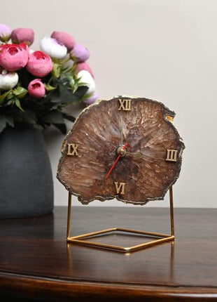 Natural Handmade Agate Stone Desk Clock with Metal Stand, Office Decor, Home Office Clock,Boho Decor,Rock Enthusiast Gift,Geologist Gift,