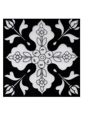 Floral Black and White Screen Printed Tile 6x6 inch
