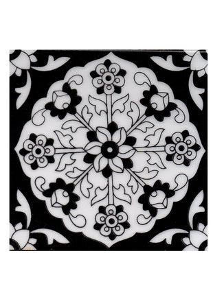 Attractive Black and White Screen Printed Ceramic Tile 6x6 inch