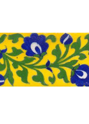 Blue flowers with green leaves on yellow tile (3x6-bpt01)