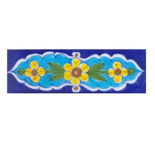 Yellow, Brown, Pink flower and Green leaf with Blue base Tile