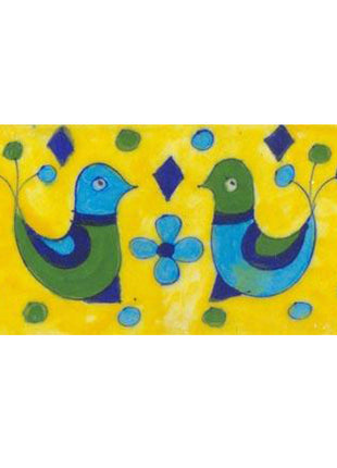 Two birds with flowers on yellow tile (3x6-bpt02)
