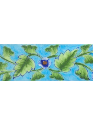 Blue saiding flower and Lime Green leaf with Turquoise base Tile
