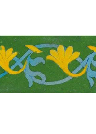 yellow and turquoise design on green tile