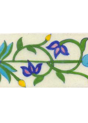 Turqouise,blue flower and green leaves with white tile