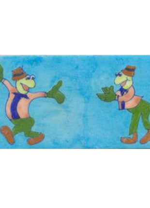 Two cartoon with turqouise tile