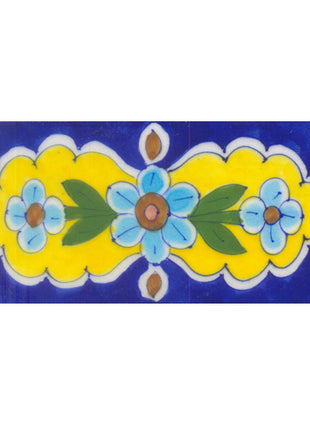 Turquoise,Brown,Pink flower and Green leaf with Blue base Tile