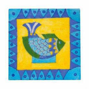 Turqouise,green and blue fish with yellow tile
