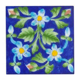 Turqouise,yellow and brown flower with blue tile