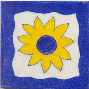 Yellow flower and blue border with white tile