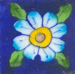 Blue Tile with Turquoise & Green Flower