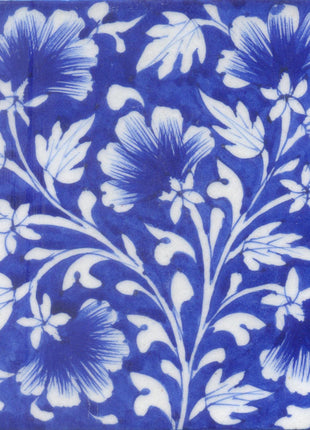Blue Shading Flowers and White leaf with Blue Base Tile