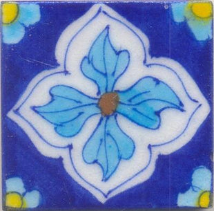 Turquoise and Yellow Flower with Blue base Tile