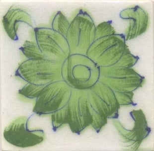 Green Flower and Green leaf with White Base Tile 2x2 inch