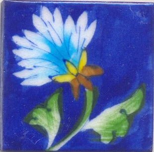 Turquoise Floral Pattern Ceramic Handmade Kitchen Tile