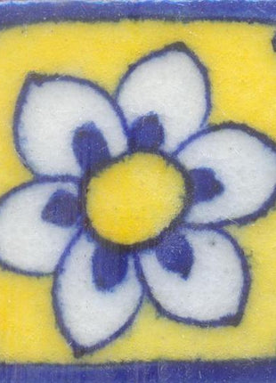 White and Blue Flowers On Yellow Base Tile
