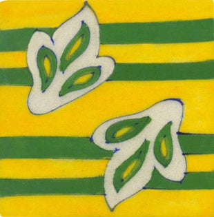 two white and green leaves on green strips yellow tile 4x4