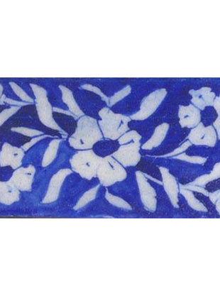 White flower & leaves on blue tile (2x4-BPT06)