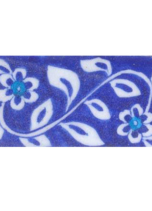 Turquoise & white flowers & leaves on blue tile (2x4-BPT08)