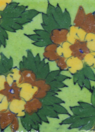 yellow, brown & green flowers on light green tile (3x3-bpt09)