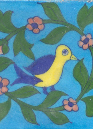 Handpainted Turquoise Bird Design Kitchen Blue Pottery 타일