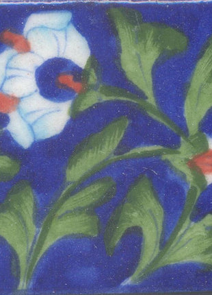 Luxury Kitchen Backsplash Floral Design Blue Pottery Tile