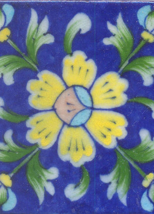 Yellow Flower and Green Shading leaf with Blue Base