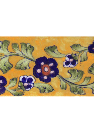 Blue and Brown Flowers and Green Shading leaf with Yellow Base Tile-4