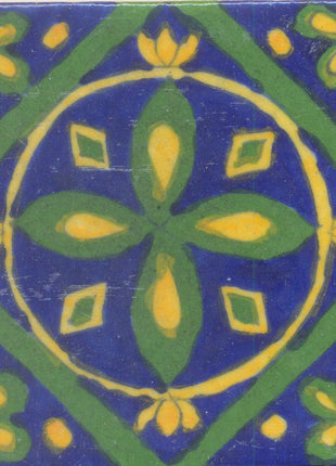 Yellow and Green Flowers with Blue Base Tile