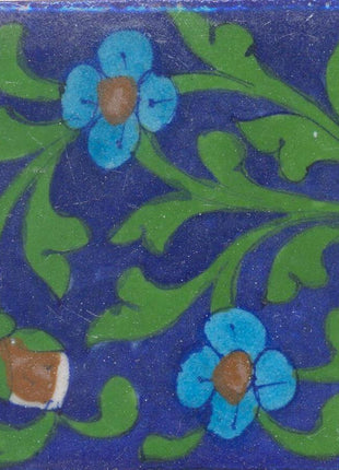 Turquoise and Brown Flower Green leaf with Blue Base Tile