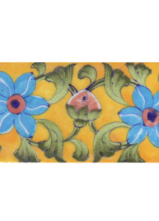 Turquoise Flower Design on Yellow Base Tile