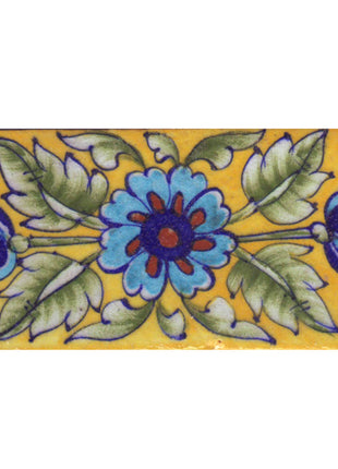 Turquoise,Blue,Brown Flower and Green Shading leaf with Yellow Base Tile