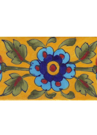 Turquoise,Blue,Brown,Yellow Flower and Green Shading leaf with Yellow Base Tile2