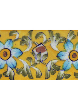 Turquoise,Brown and Yellow Flowers and Green Shading leaf with Yellow Base Tile6