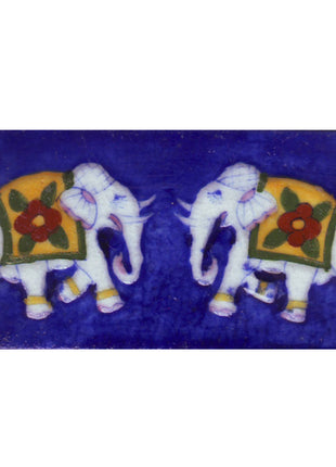 Two Embossed Elephants with Blue Base Tile