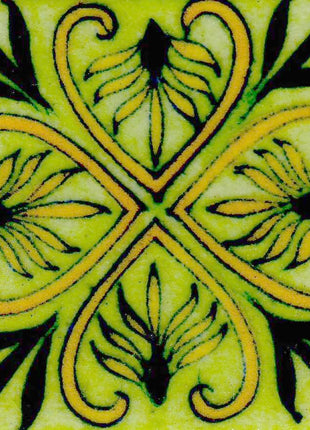Yellow and green pattern on light green tile (3x3-bpt12)