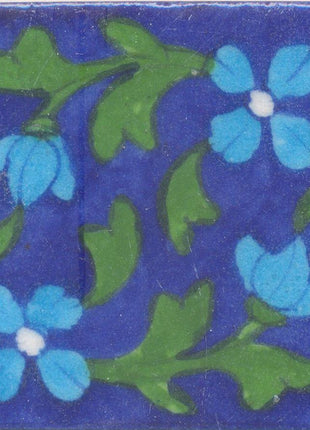 Turquoise Flowers and Green leaf with Blue Base Tile