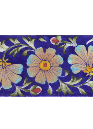 Brown,Yellow and Turquoise Flowers with Blue Base Tile