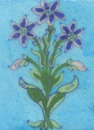 Blue Flowers and Green leaf with Turquoise Base Tile