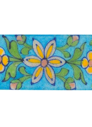 yellow flowers and green leaves design turquoise tile