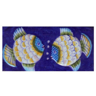 Two Embossed Fish with Blue Base Tile