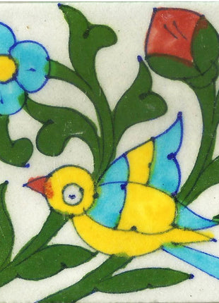 Handpainted Bird Design Kitchen Blue Pottery Tile