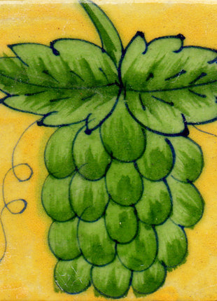 Grapes Design Blue Pottery Handmade Kitchen Tile