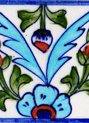 Turquoise Floral Design Handcrafted Kitchen Tile