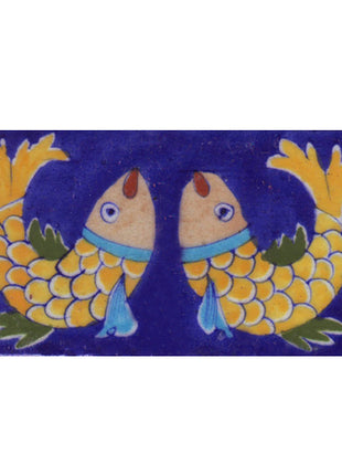 Two Yellow,Brown,Green,Turquoise Fish with Blue Base Tile