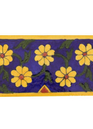 Yellow Flowers and Green Leaf With Blue Base Tile