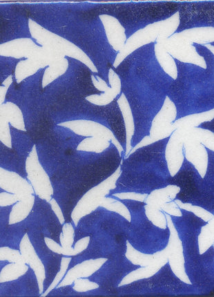 Blue Leafy Pattern Ceramic Handmade Kitchen Tile