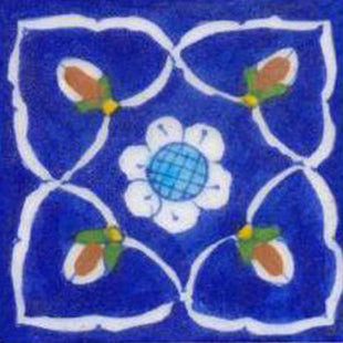 Blue tile with white,sky blue and brown pattern (3x3-bpt16)
