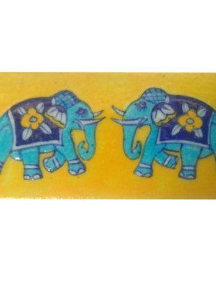Two Turquoise Elephant on Yellow Base Tile (3x6)