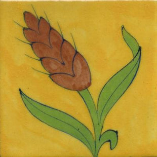 Brown Maize Corn Green Leaf Design With Yellow Base Tile